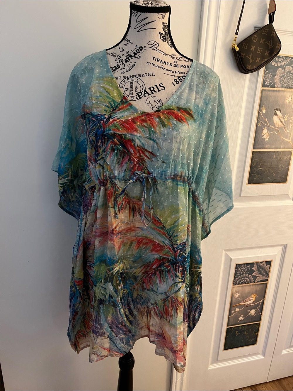 Aqua Tropical Palm Print Women's Tunic Top
